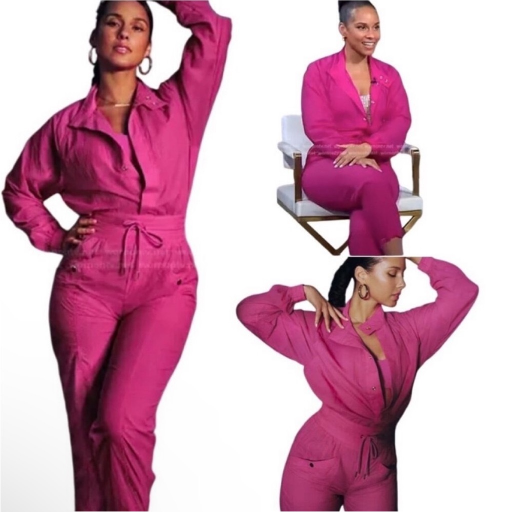 Athleta X Alicia Keys Utility Jumpsuit Nylon Track Open Back Bright Pink 2